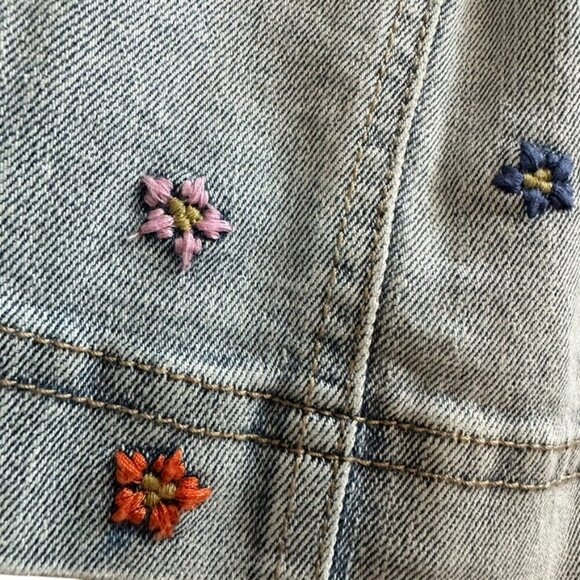 Indigo Rein Blue Denim Embroidered Floral Crop Top Zipper Back Corset, Medium - Picture 4 of 8